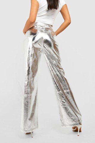 Pantalon straight taille haute - Argenté