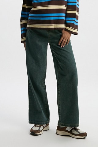 Jean wide legs de maternité taille haute - Vert foncé