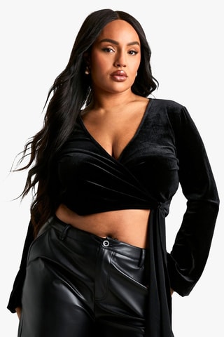 Crop top en velours - Noir
