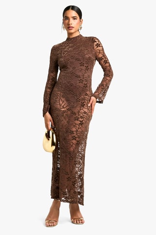 Robe longue en dentelle - Marron
