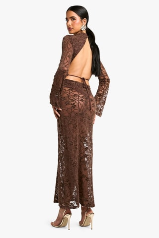 Robe longue en dentelle - Marron