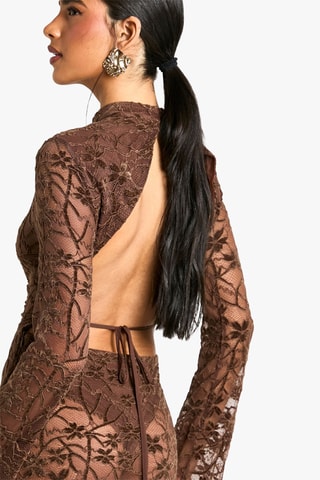 Robe longue en dentelle - Marron