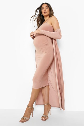 Robe fourreau et gilet long de maternité - Rose