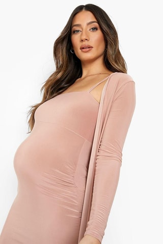 Robe fourreau et gilet long de maternité - Rose