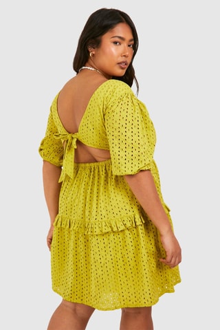Robe patineuse en broderie anglaise - Vert olive