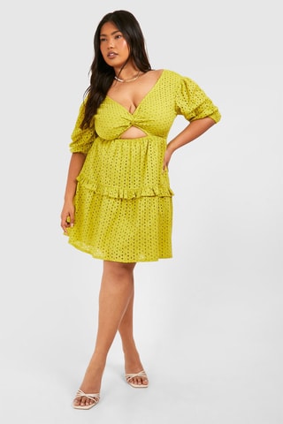 Robe patineuse en broderie anglaise - Vert olive
