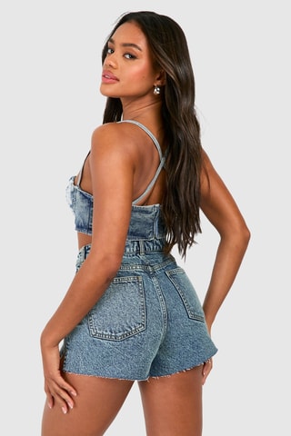 Short en jean taille haute - Bleu-gris