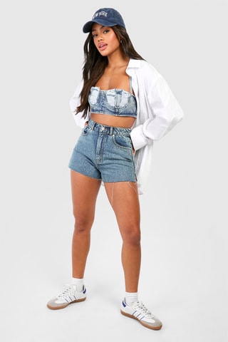 Short en jean taille haute - Bleu-gris