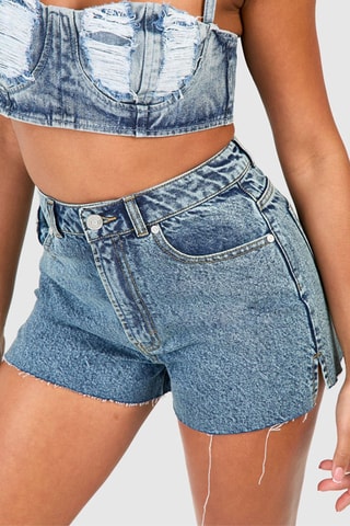 Short en jean taille haute - Bleu-gris