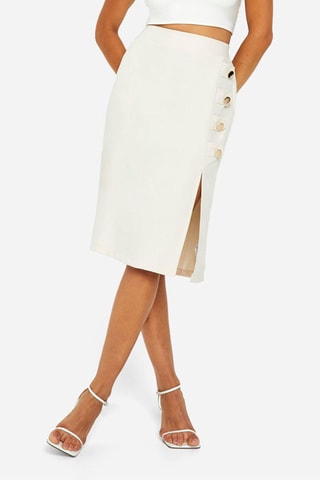 Jupe midi taille haute - Beige