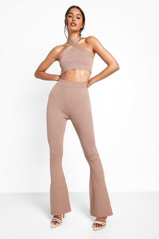 Crop top et pantalon taille haute - Marron