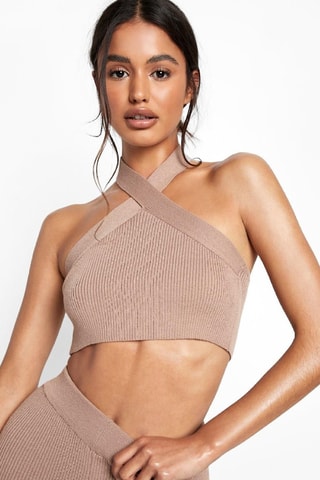 Crop top et pantalon taille haute - Marron