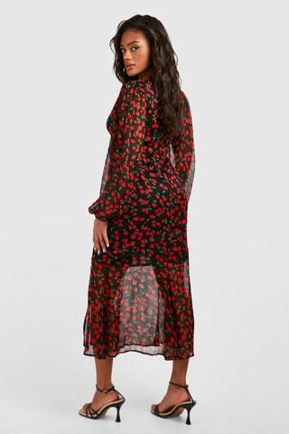 Robe midi - Rouge et noir