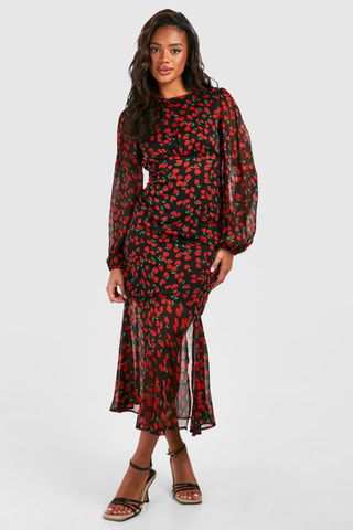 Robe midi - Rouge et noir