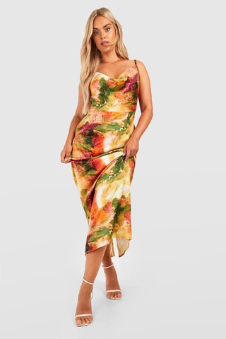 Robe longue - Orange et vert foncé