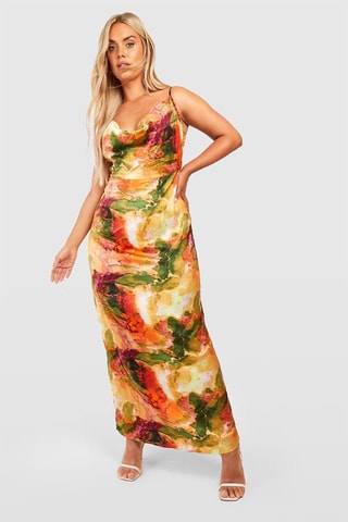Robe longue - Orange et vert foncé