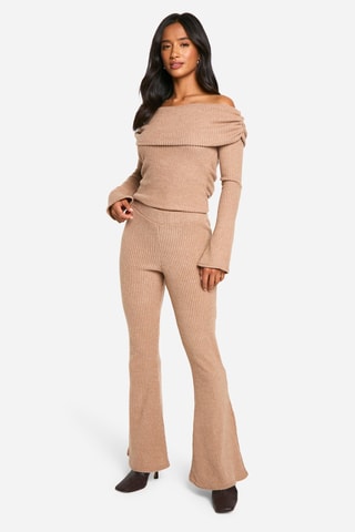 Pantalon flare taille haute - Camel chiné