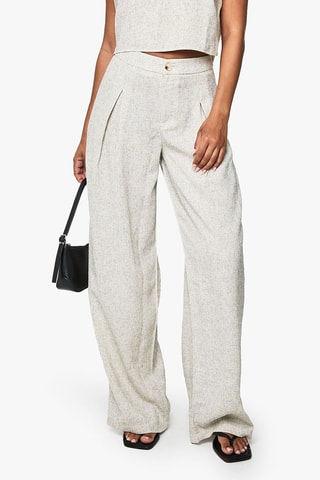 Pantalon wide legs taille haute - Gris clair chiné