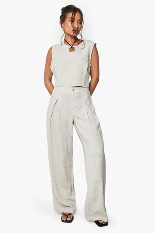 Pantalon wide legs taille haute - Gris clair chiné