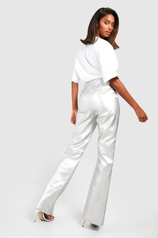Pantalon taille haute - Argenté