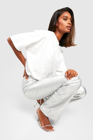 Pantalon taille haute - Argenté