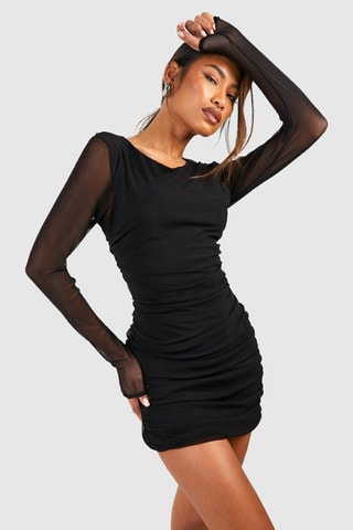 Robe drapée bi-matière - Noir