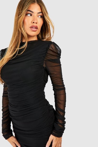 Robe drapée bi-matière - Noir