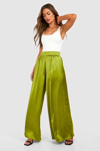 Pantalon wide legs taille haute - Vert olive