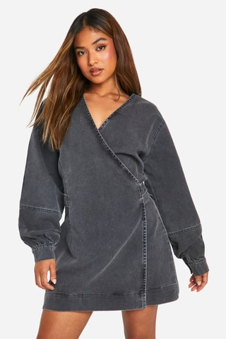 Robe portefeuille en jean - Gris foncé