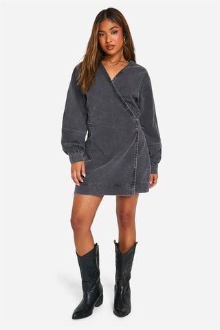 Robe portefeuille en jean - Gris foncé