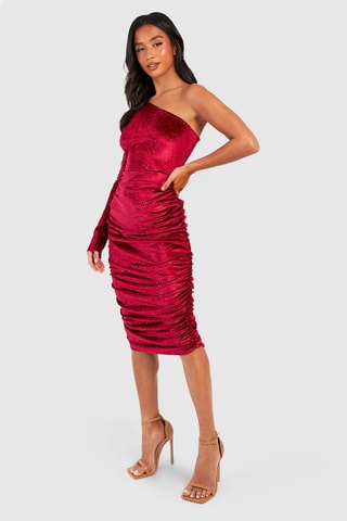 Robe asymétrique en velours - Rouge