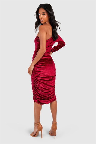 Robe asymétrique en velours - Rouge