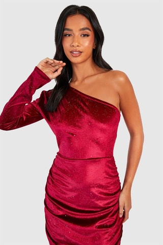 Robe asymétrique en velours - Rouge