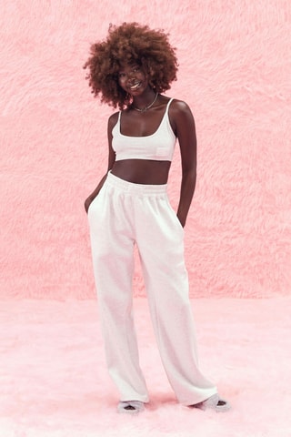 Pantalon wide legs taille haute - Gris clair chiné