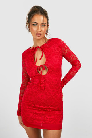 Robe fourreau en dentelle - Rouge