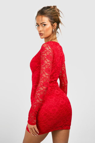 Robe fourreau en dentelle - Rouge
