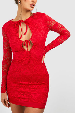 Robe fourreau en dentelle - Rouge