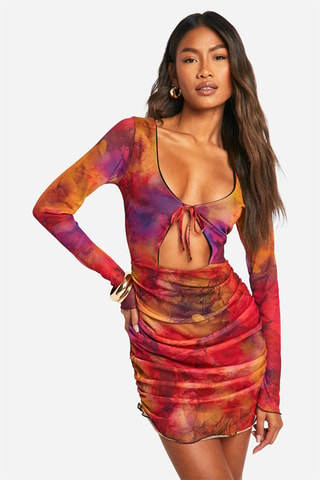 Robe drapée tie and dye - Rouge
