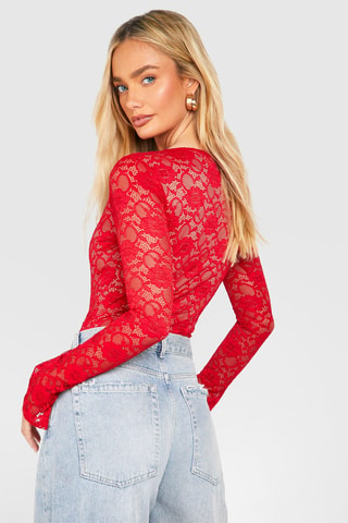 Body en dentelle - Rouge