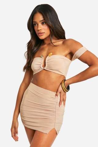 Crop top et minijupe taille haute - Beige