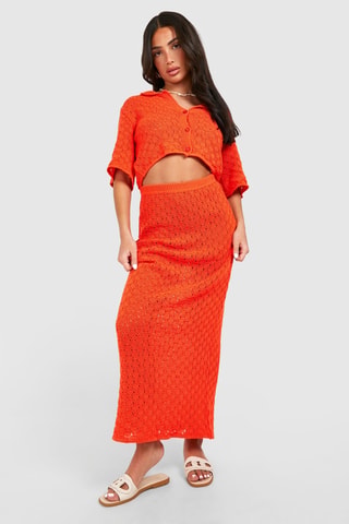 Jupe droite taille haute - Orange