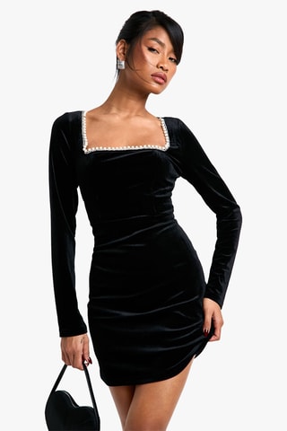 Robe droite en velours - Noir