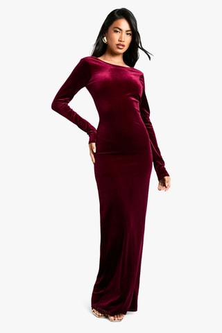 Robe longue en velours - Bordeaux