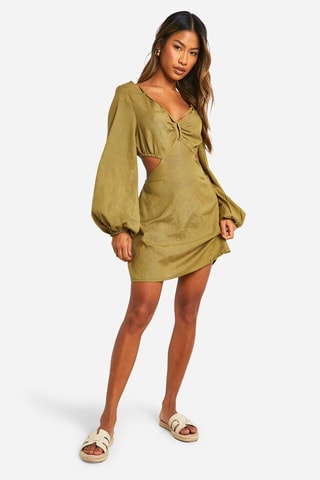 Robe patineuse en lin - Kaki
