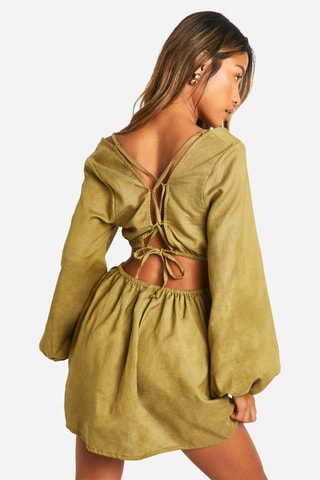 Robe patineuse en lin - Kaki