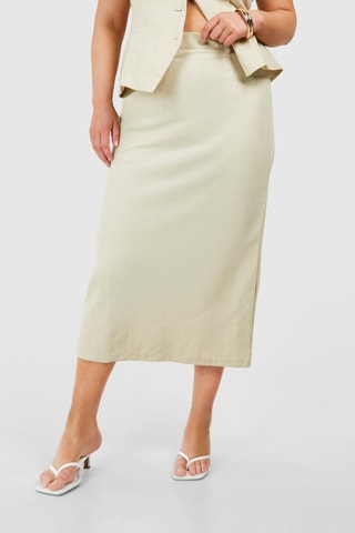 Jupe midi taille haute - Beige
