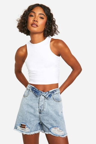 Short en jean taille haute - Bleu