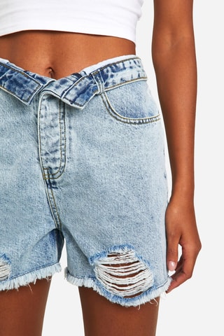 Short en jean taille haute - Bleu