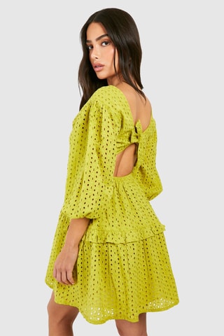 Robe patineuse en broderie anglaise - Vert olive