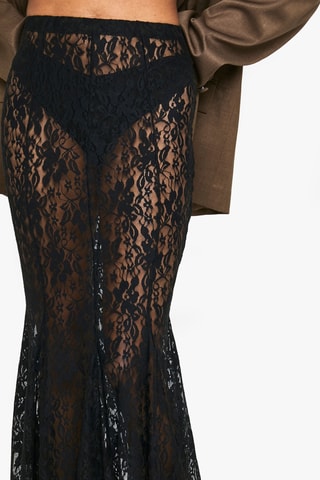 Jupe longue en dentelle taille haute - Noir